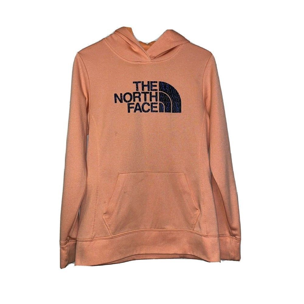 North Face Hoodie Long Sleeve Lightweight Orange Pullover Pockets Womens Medium
